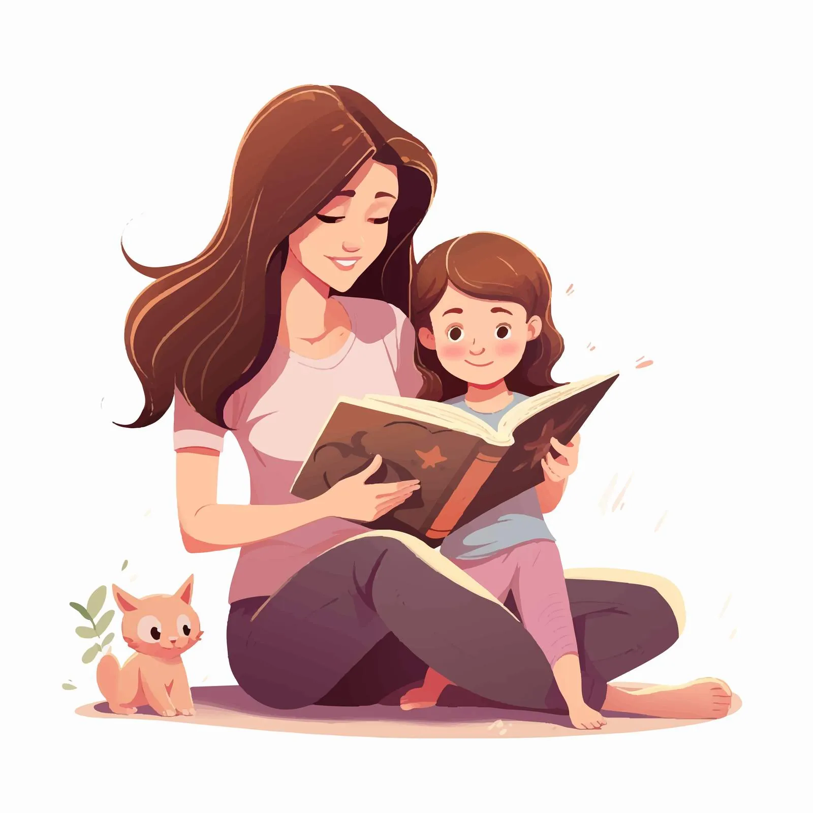 Mom and Daughter Reading Together on Floor — free download from Dotvec