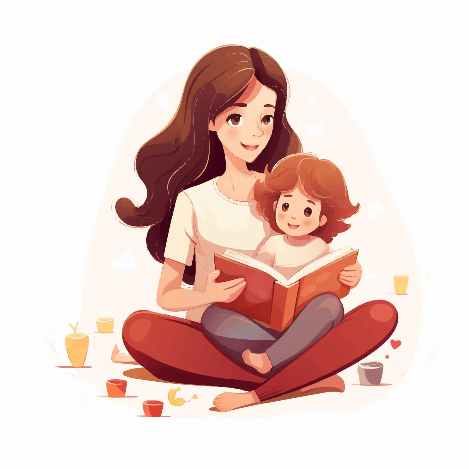 Mom and Daughter Reading Together on Floor — free download from Dotvec