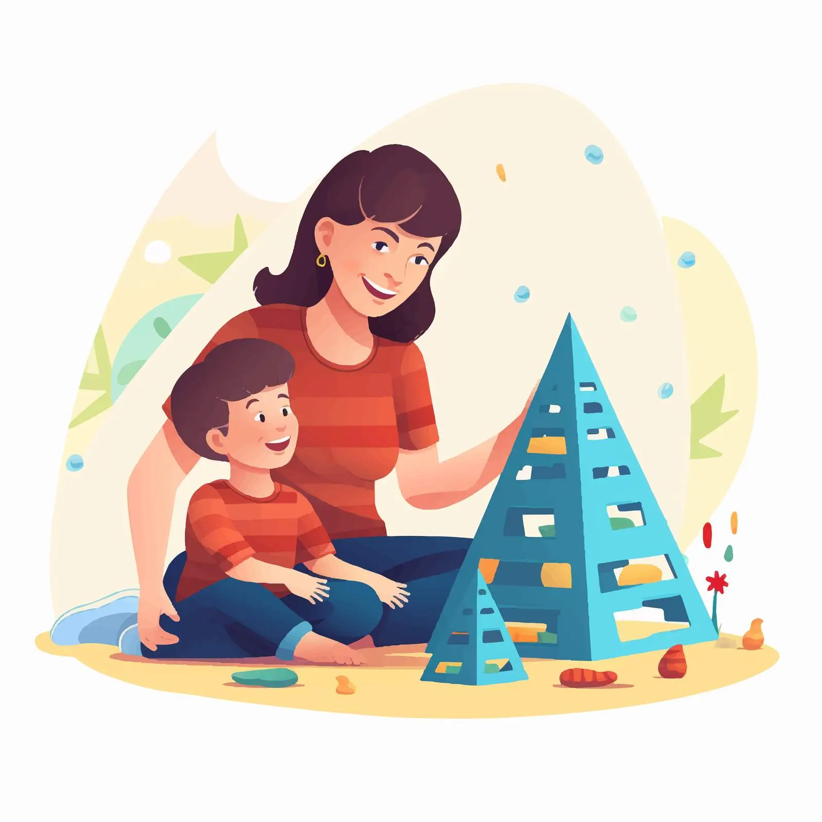 Mother and Son Building Pyramid Together — free download from Dotvec
