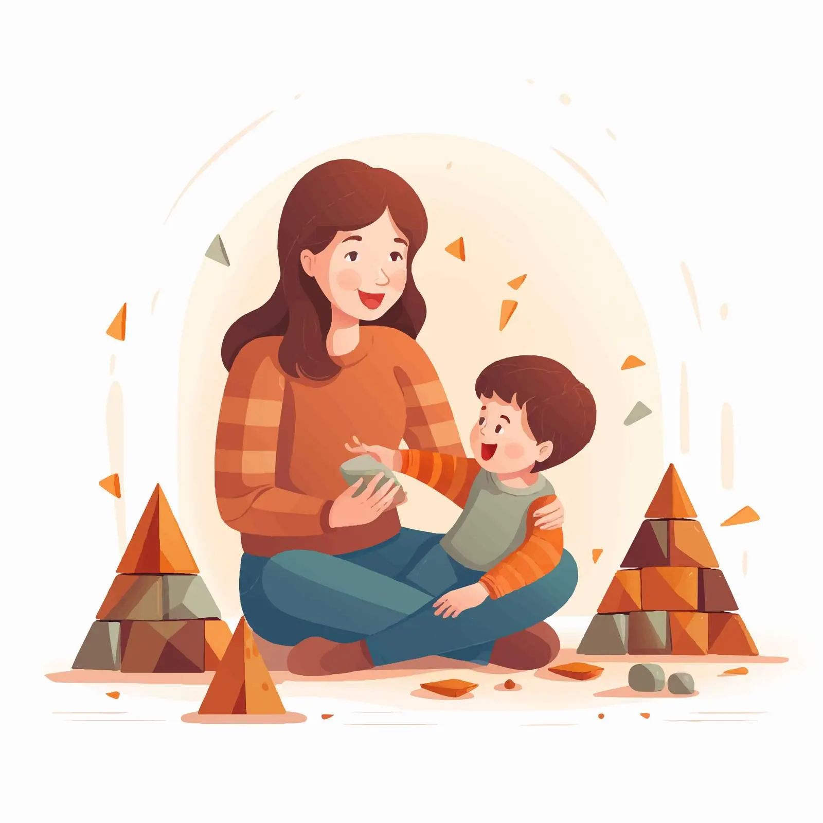 Mother and Son Building Pyramid Together — free download from Dotvec