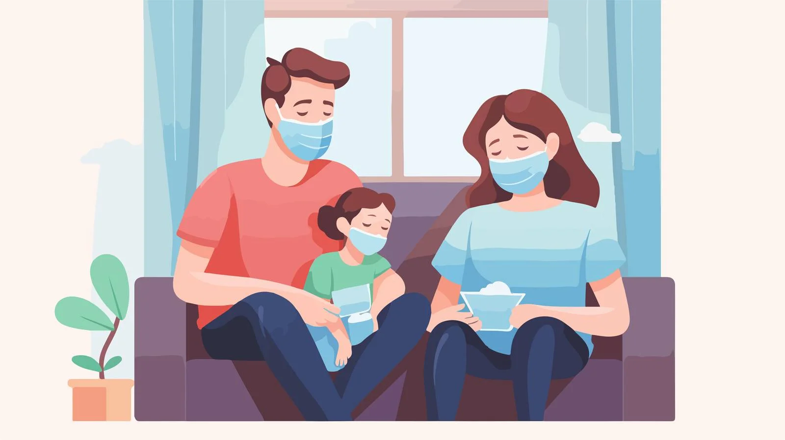 Family Stay-At-Home Pandemic Cartoon — free download from Dotvec