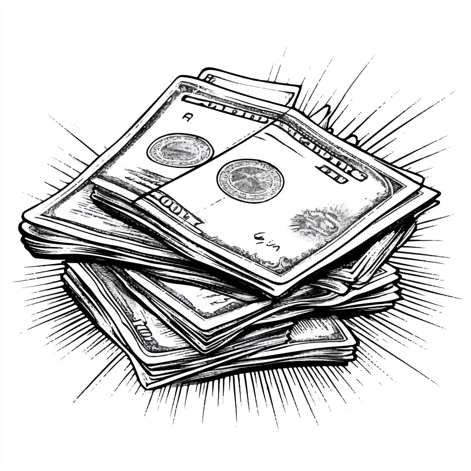 Black and White Money Cartoon Vector Illustration — free download from Dotvec