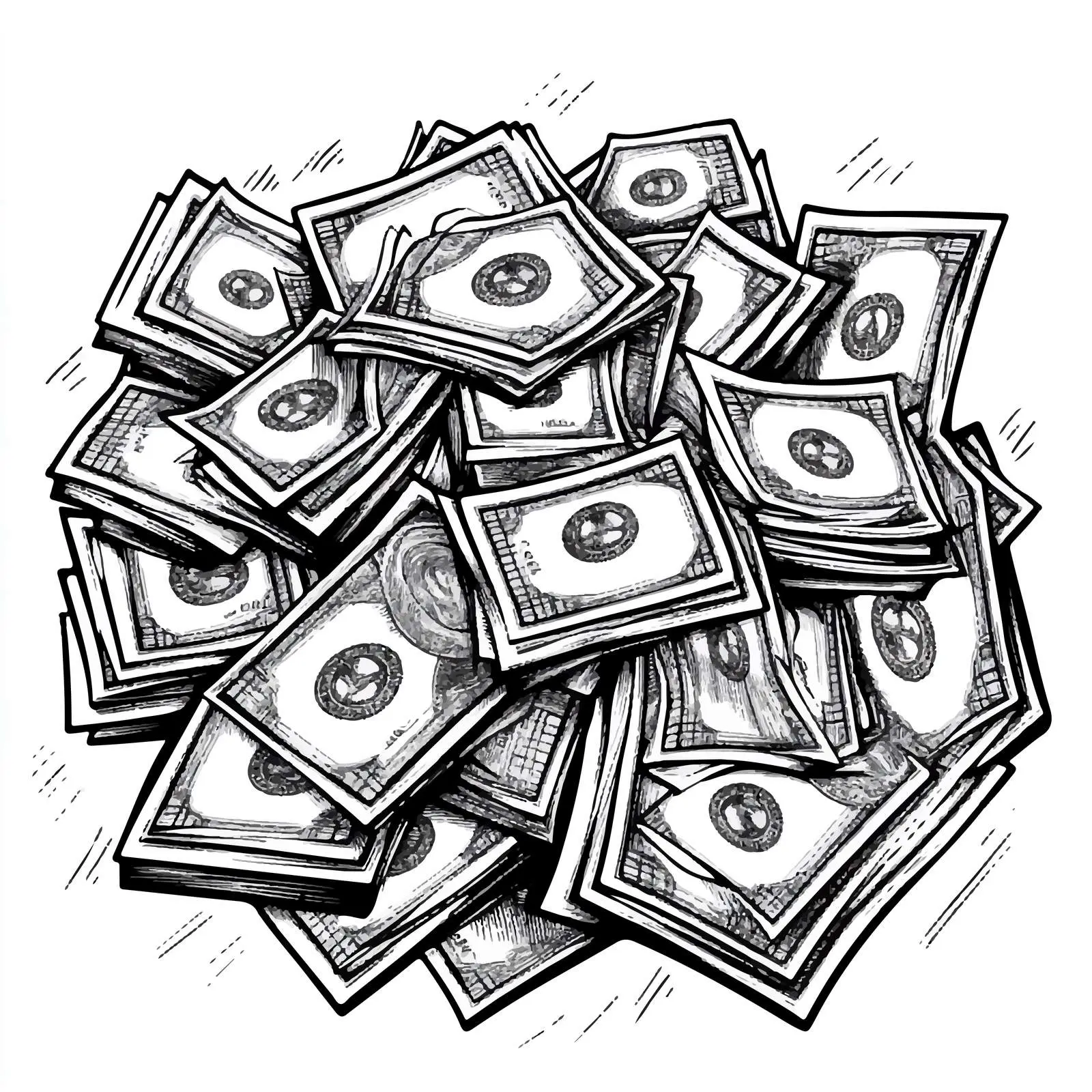 Black and White Cartoon Money Vector Illustration — free download from Dotvec