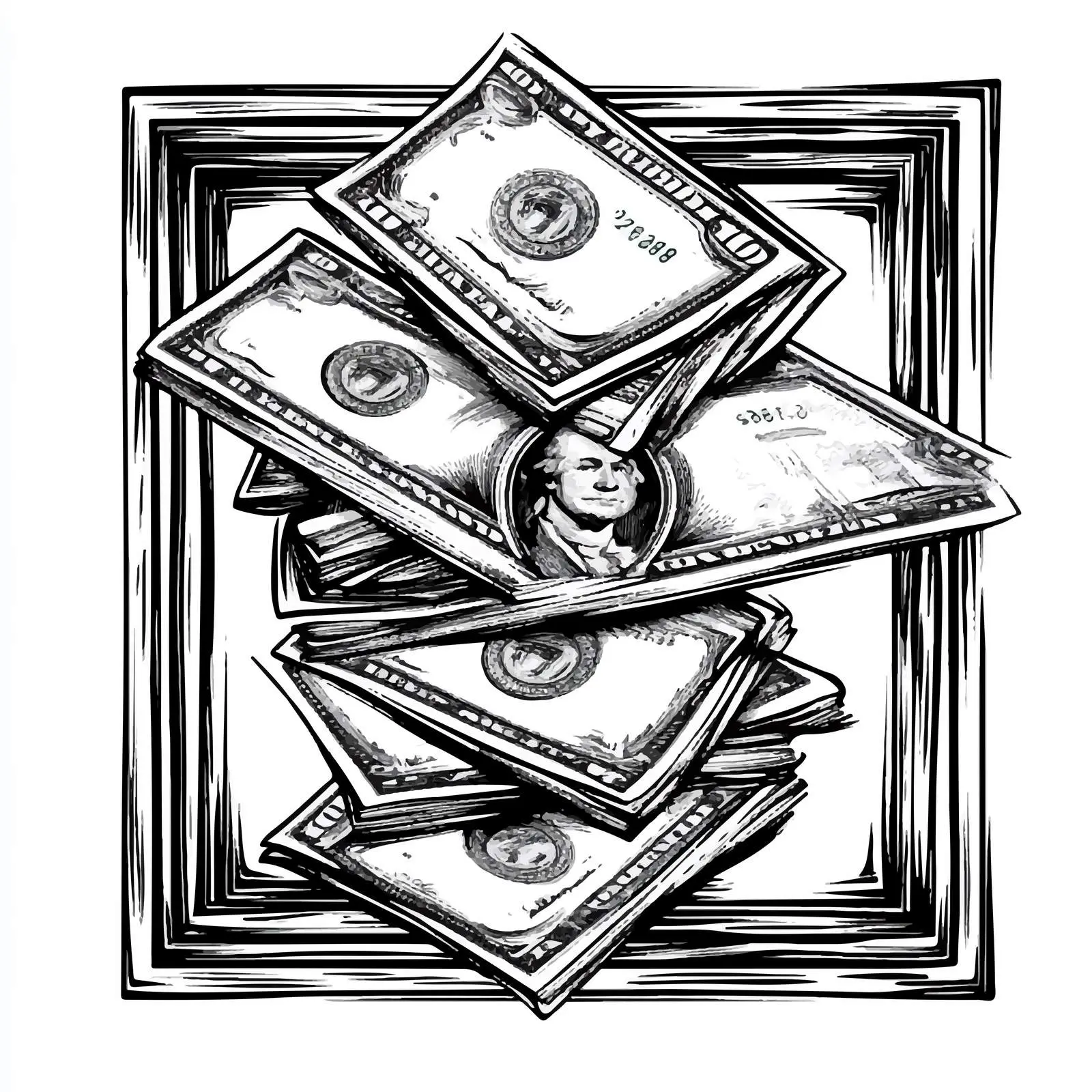 Black and White Money Cartoon Vector Illustration — free download from Dotvec