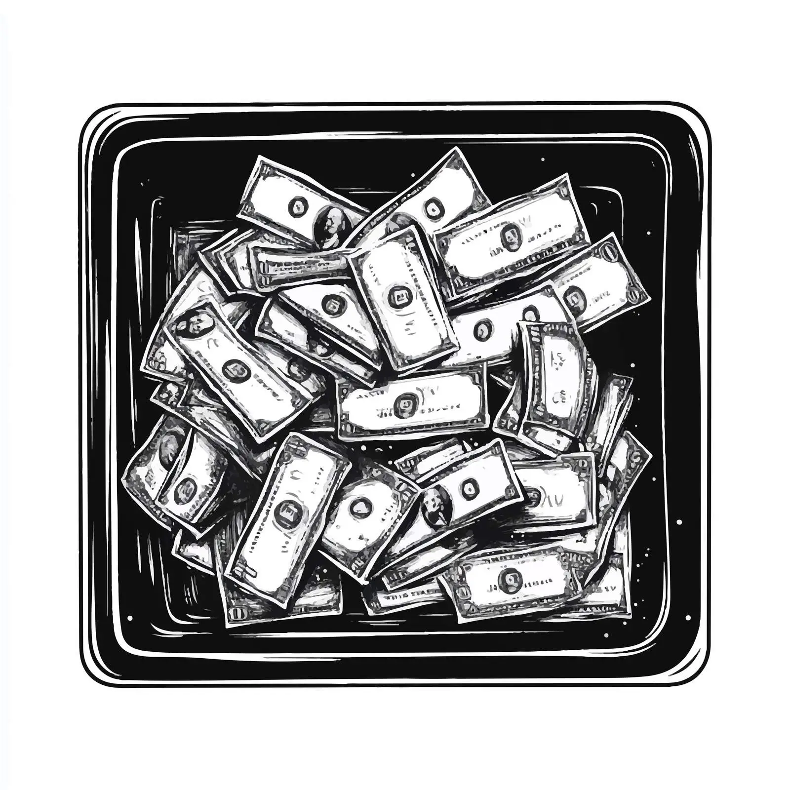 Illustrative Black and White Money Cartoon Vector — free download from Dotvec