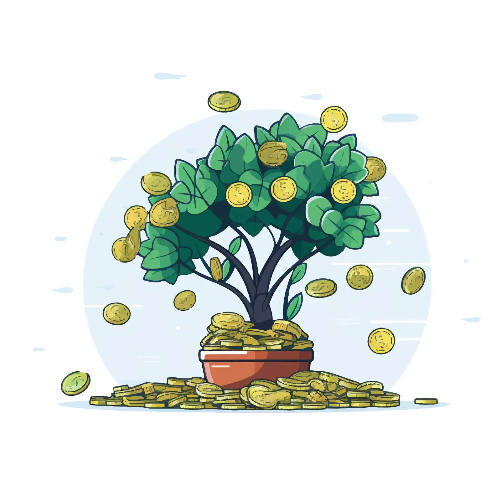Growing Money Tree with Coins and Leaves — free download from Dotvec