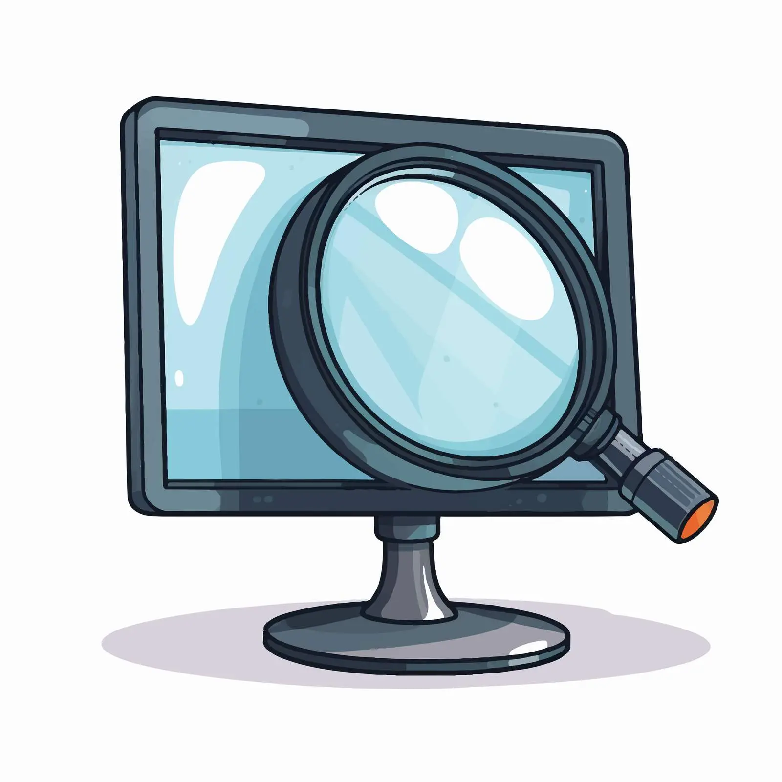 Cartoon Vector of Computer with Magnifying Glass — free download from Dotvec