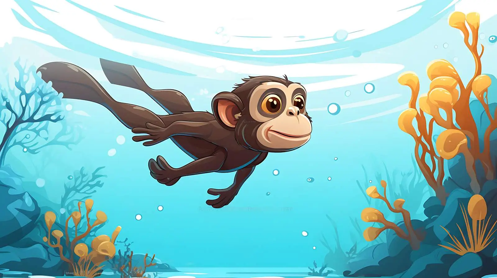 Underwater Monkey Dive Vector Illustration — free download from Dotvec