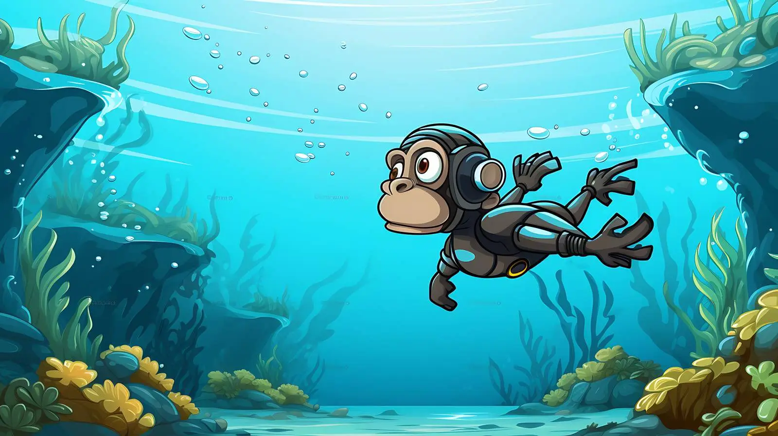 Monkey Diving Ocean Illustration Vector — free download from Dotvec