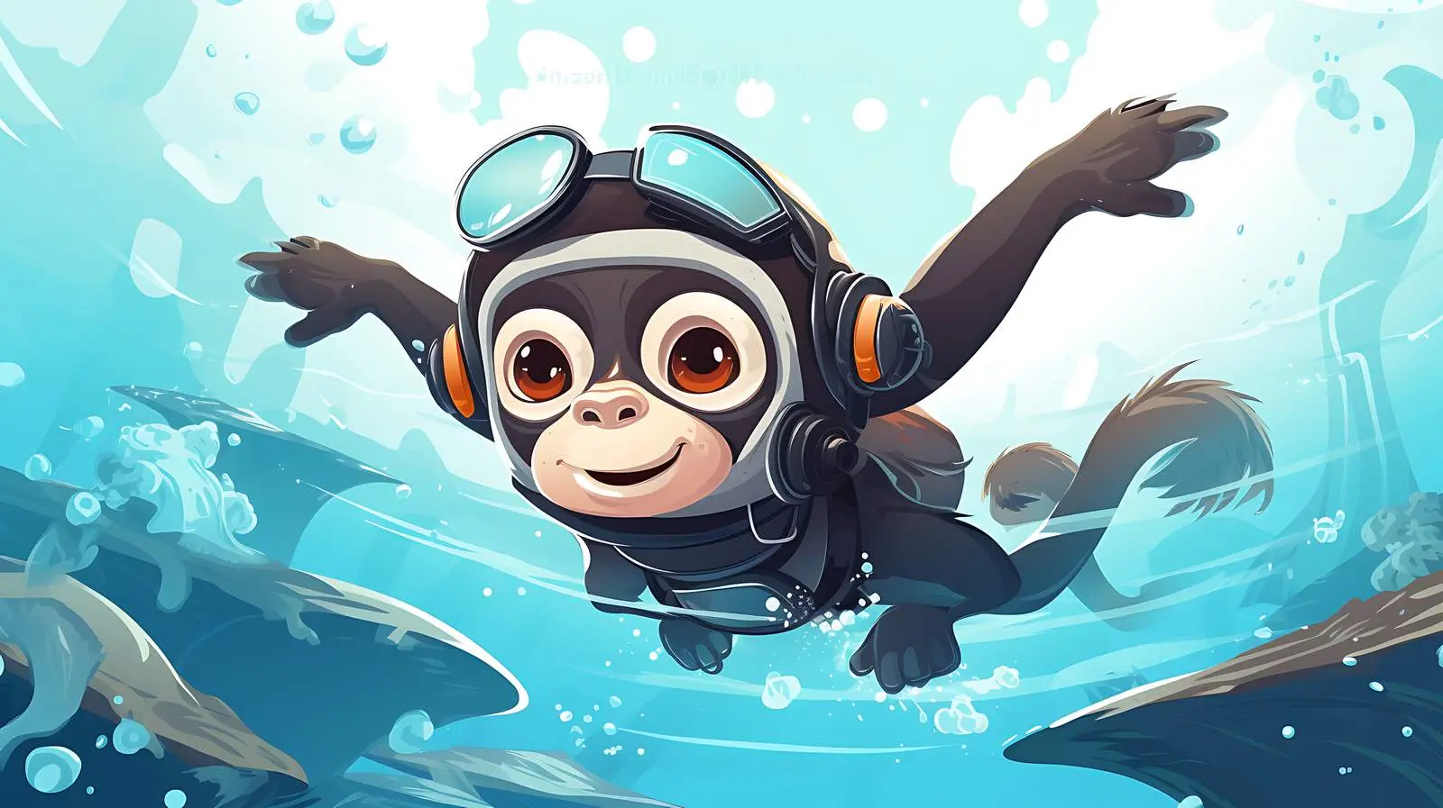 Underwater Monkey Diving Stock Vector Illustration — free download from Dotvec