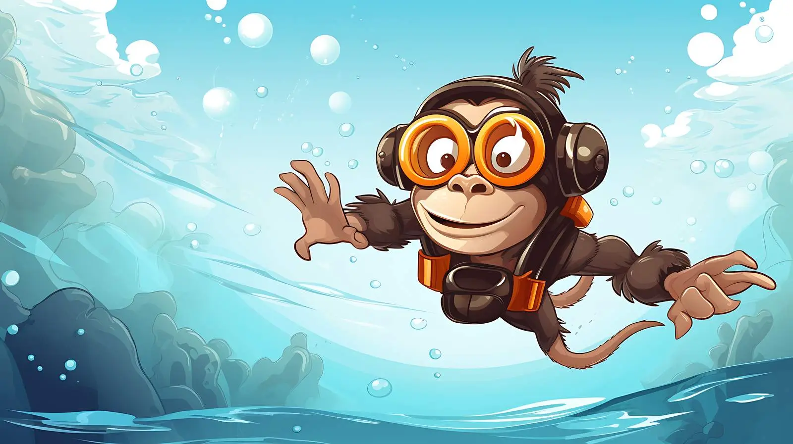 Ocean Diving Monkey Illustration — free download from Dotvec
