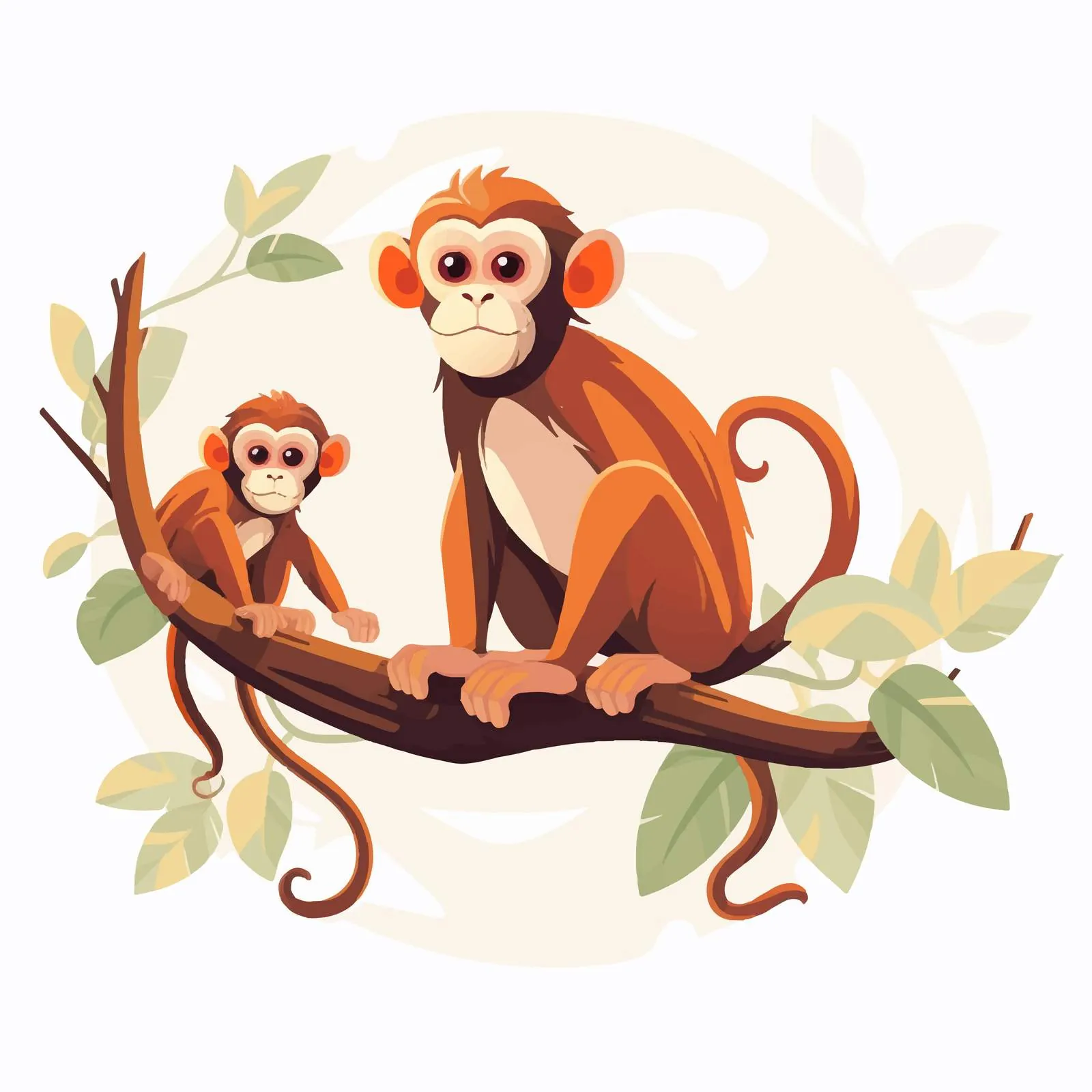 Monkey with Baby on Tree Branch Vector — free download from Dotvec