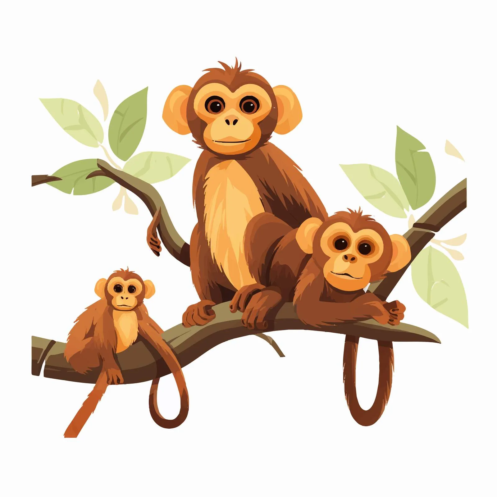 Monkey and Baby on Tree Branch Illustration — free download from Dotvec