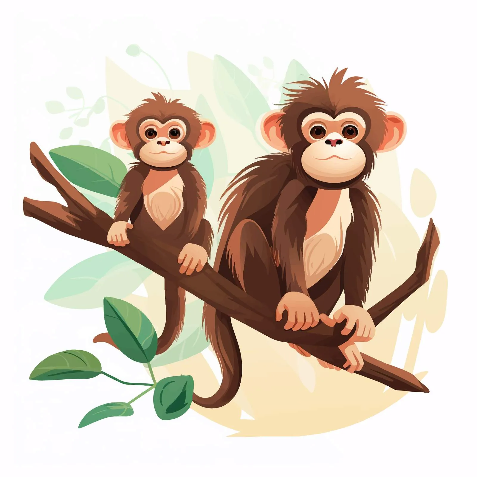 Monkey and Baby on Tree Branch Illustration — free download from Dotvec