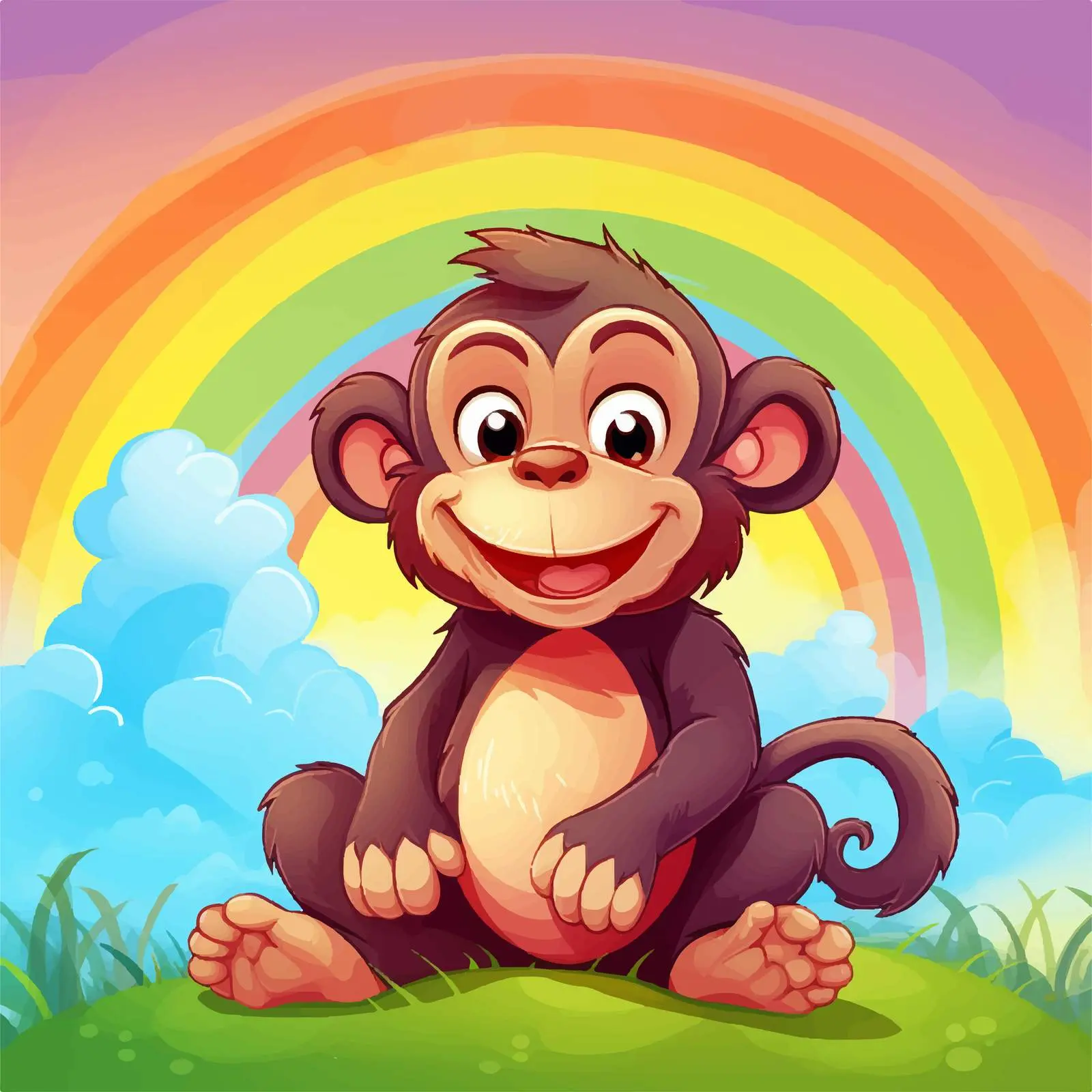 Playful Monkey and Bear Cartoon on Rainbow Background — free download from Dotvec