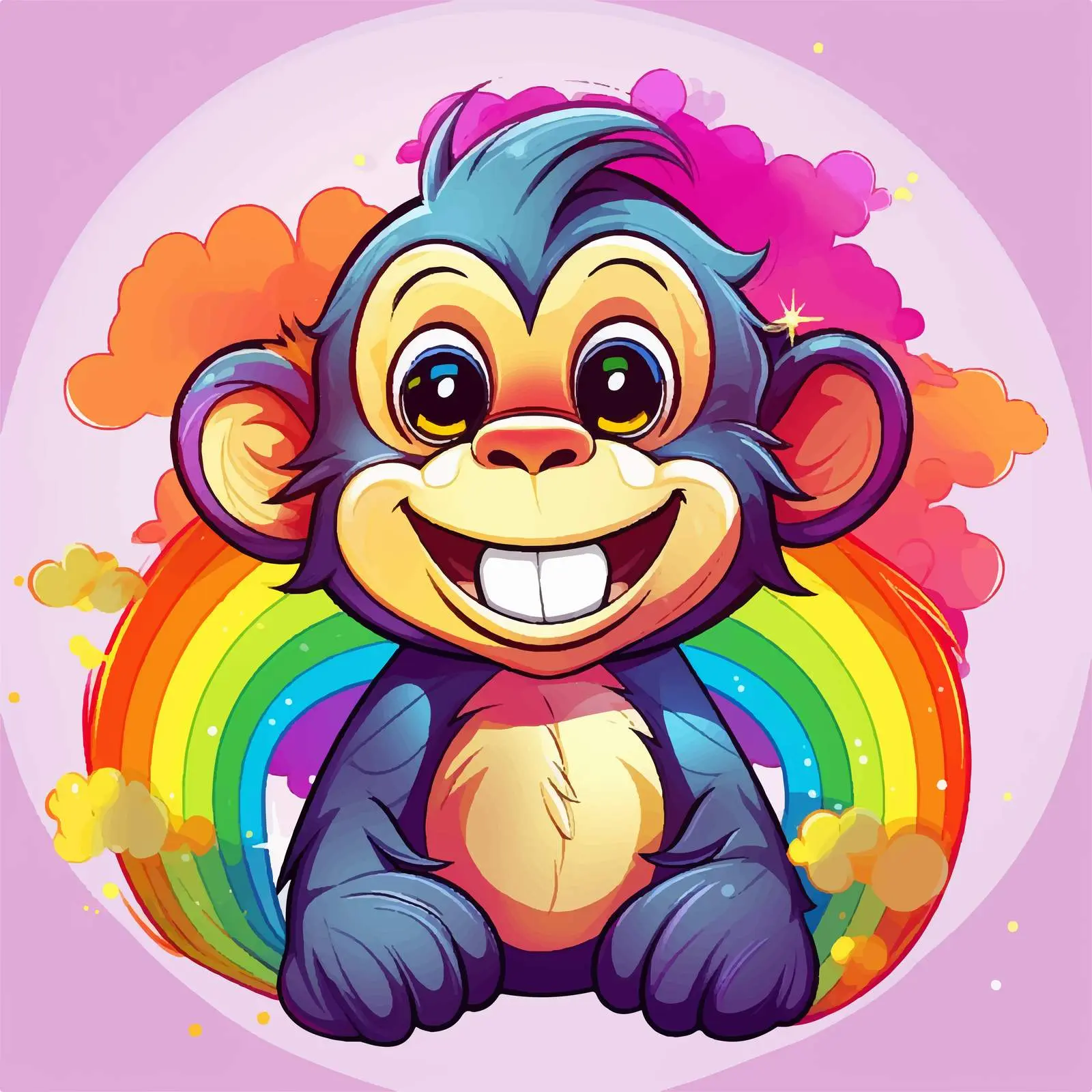 Cartoon Monkey and Bear on Rainbow Gradient — free download from Dotvec