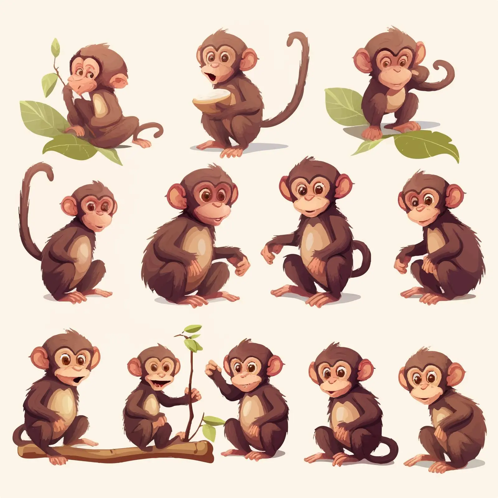 Monkeys Performing Various Actions Vector Illustration – free funny monkeys image from Dotvec