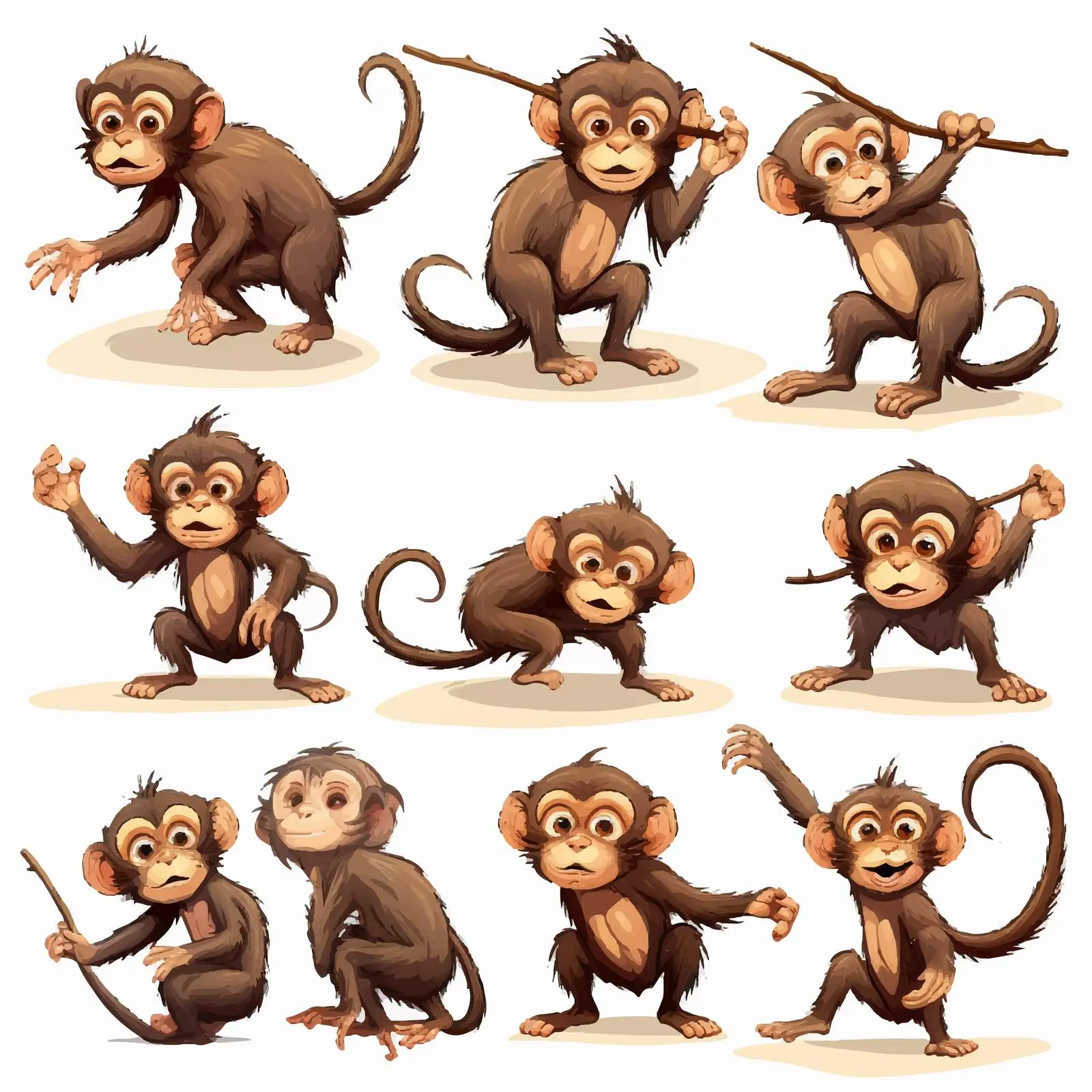 Monkeys Performing Various Actions Vector Illustration — free download from Dotvec