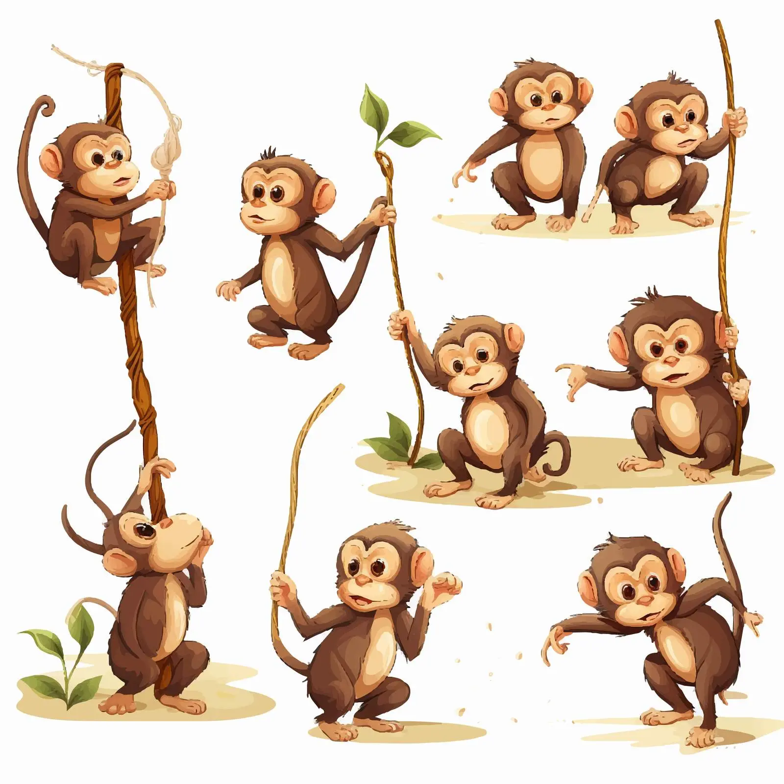 Monkeys Performing Various Actions Vector Illustration – free funny monkeys image from Dotvec
