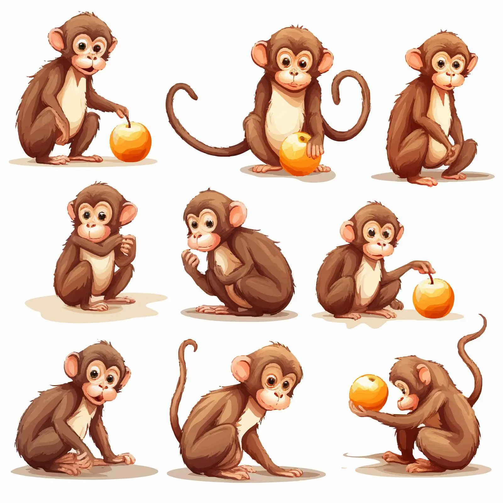 Monkeys Engaging in Various Fun Activities Vector – free action pose image from Dotvec