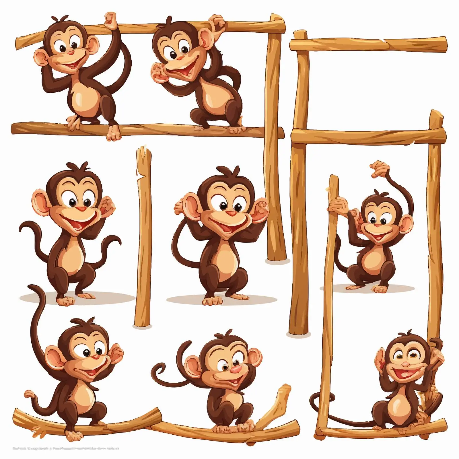 Playful Monkeys on Wooden Frame Vector Art — free download from Dotvec
