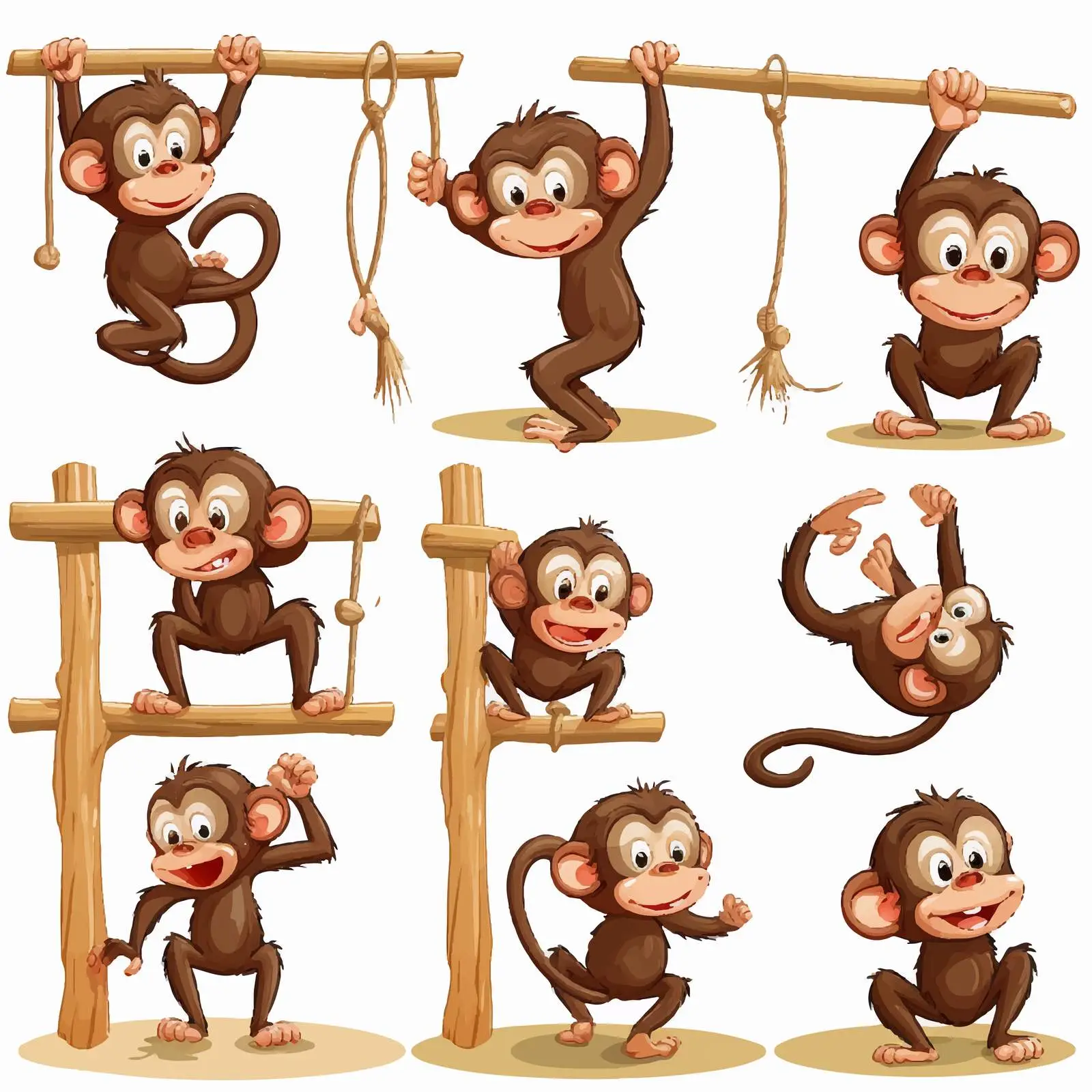 Playful Monkeys on Wooden Frame Vector Art — free download from Dotvec