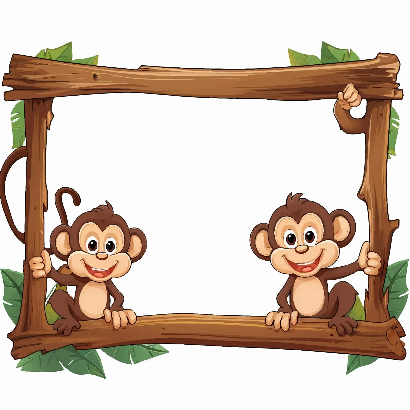Monkeys Playing on a Wooden Frame Vector Art – free funny monkeys image from Dotvec
