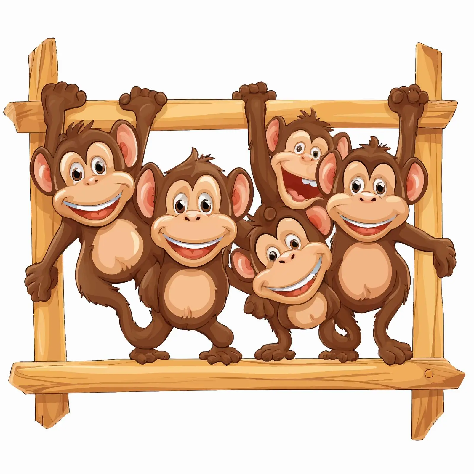 Funny Monkeys on Wooden Frame Vector Design — free download from Dotvec