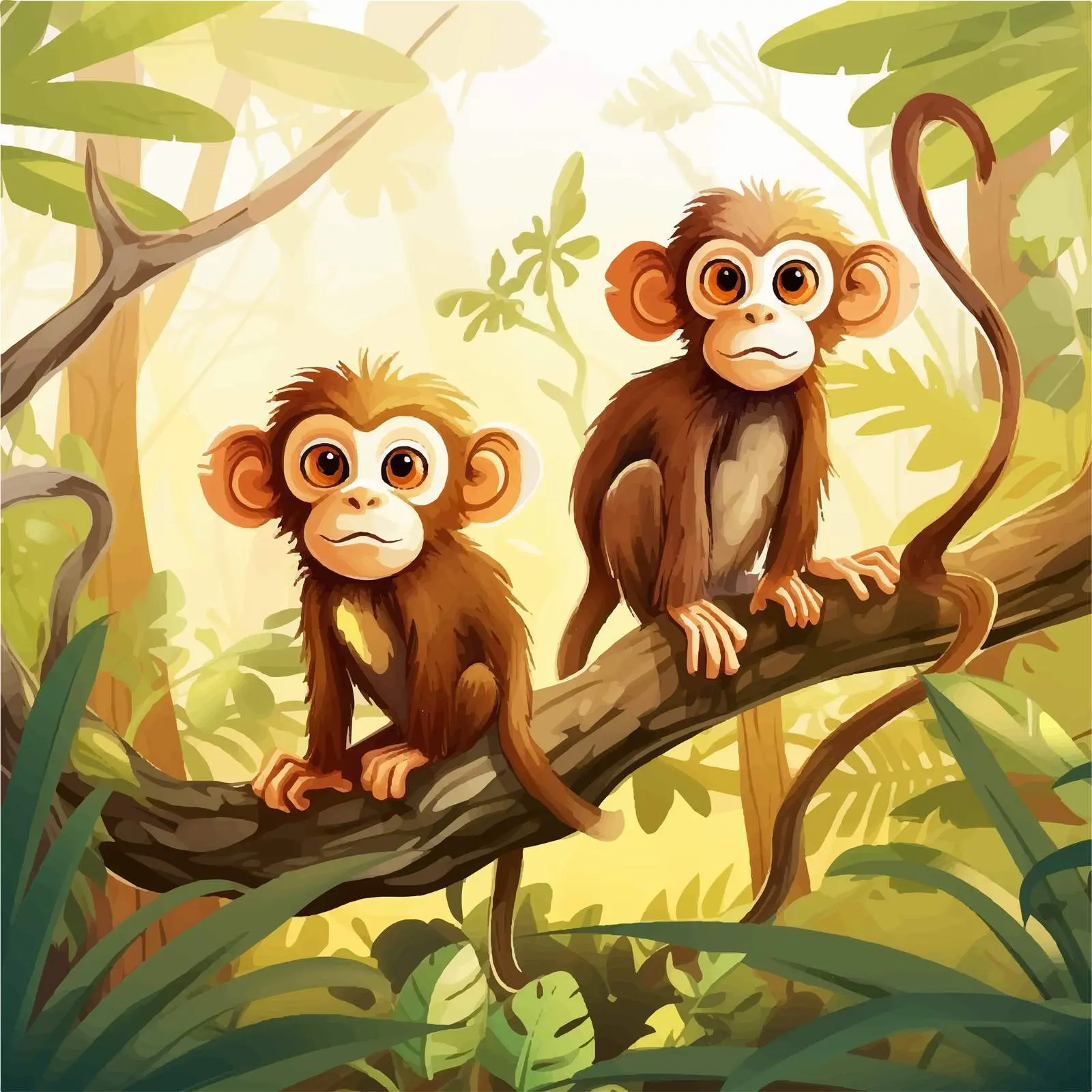 Monkeys in Forest Vector Illustration — free download from Dotvec