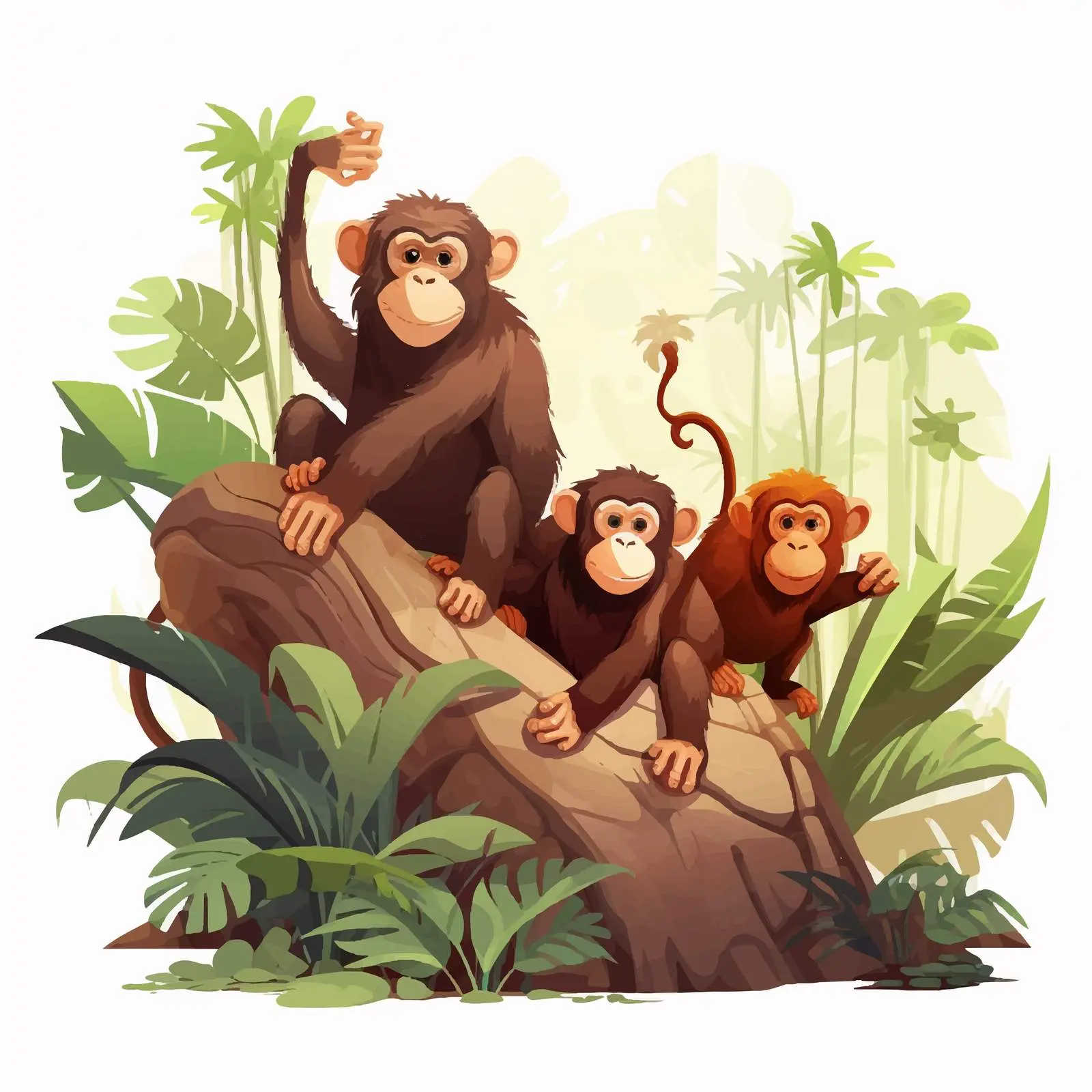 Monkeys in the Jungle Vector Illustration – free cute monkeys image from Dotvec