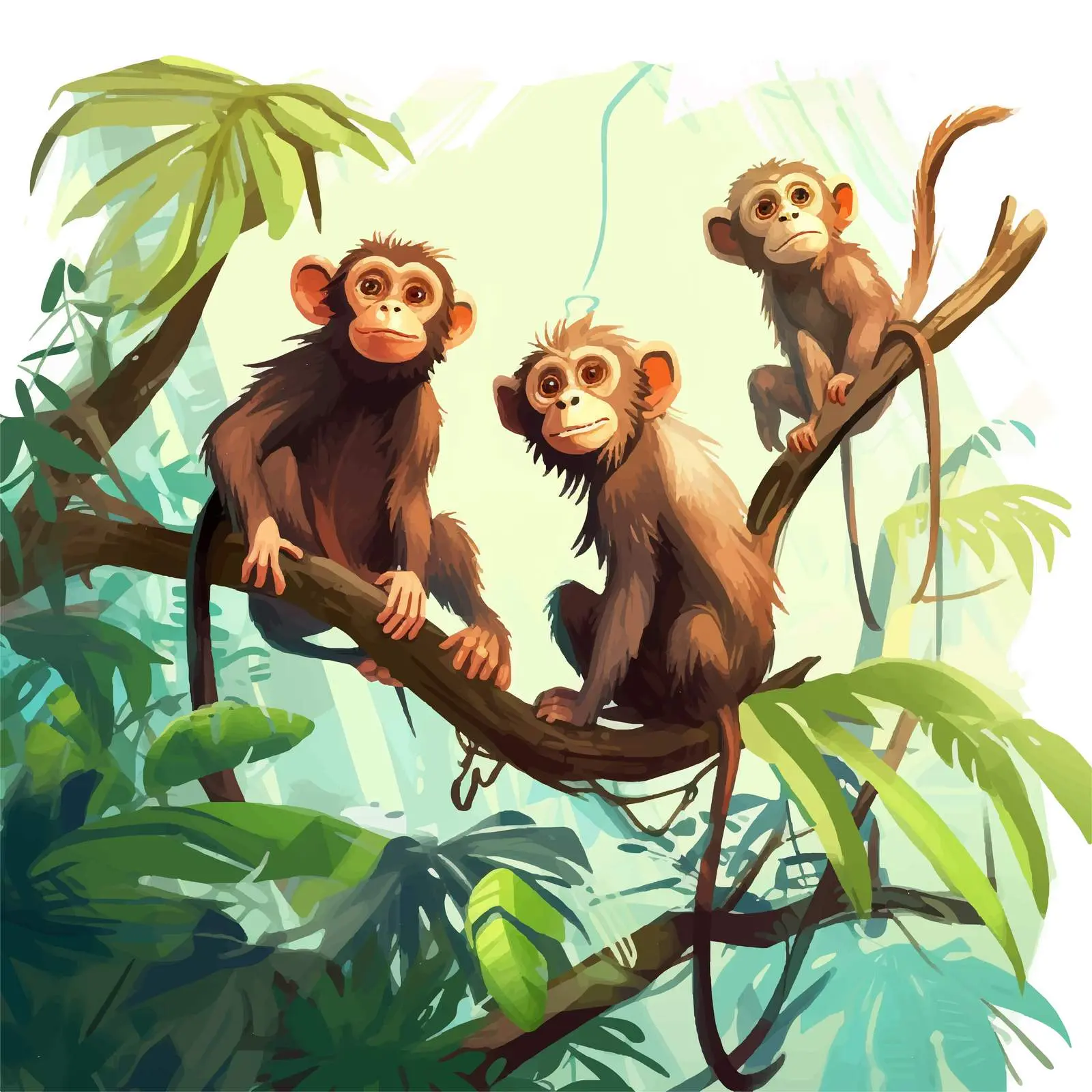 Monkeys in the Jungle Vector Illustration – free cute monkeys image from Dotvec
