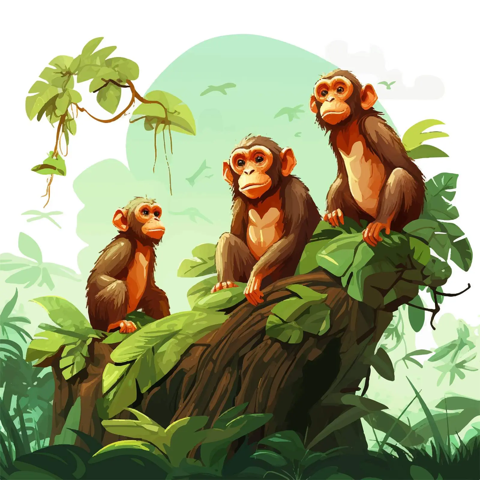 Jungle Monkeys Vector Illustration – free funny monkeys image from Dotvec