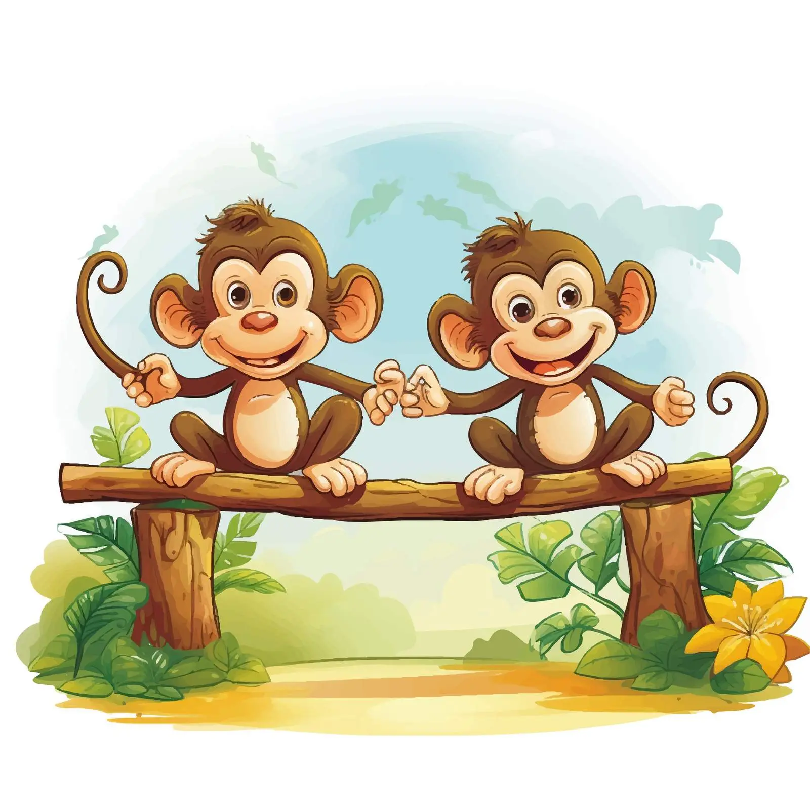 Monkeys Playing on a Seesaw Vector Illustration — free download from Dotvec