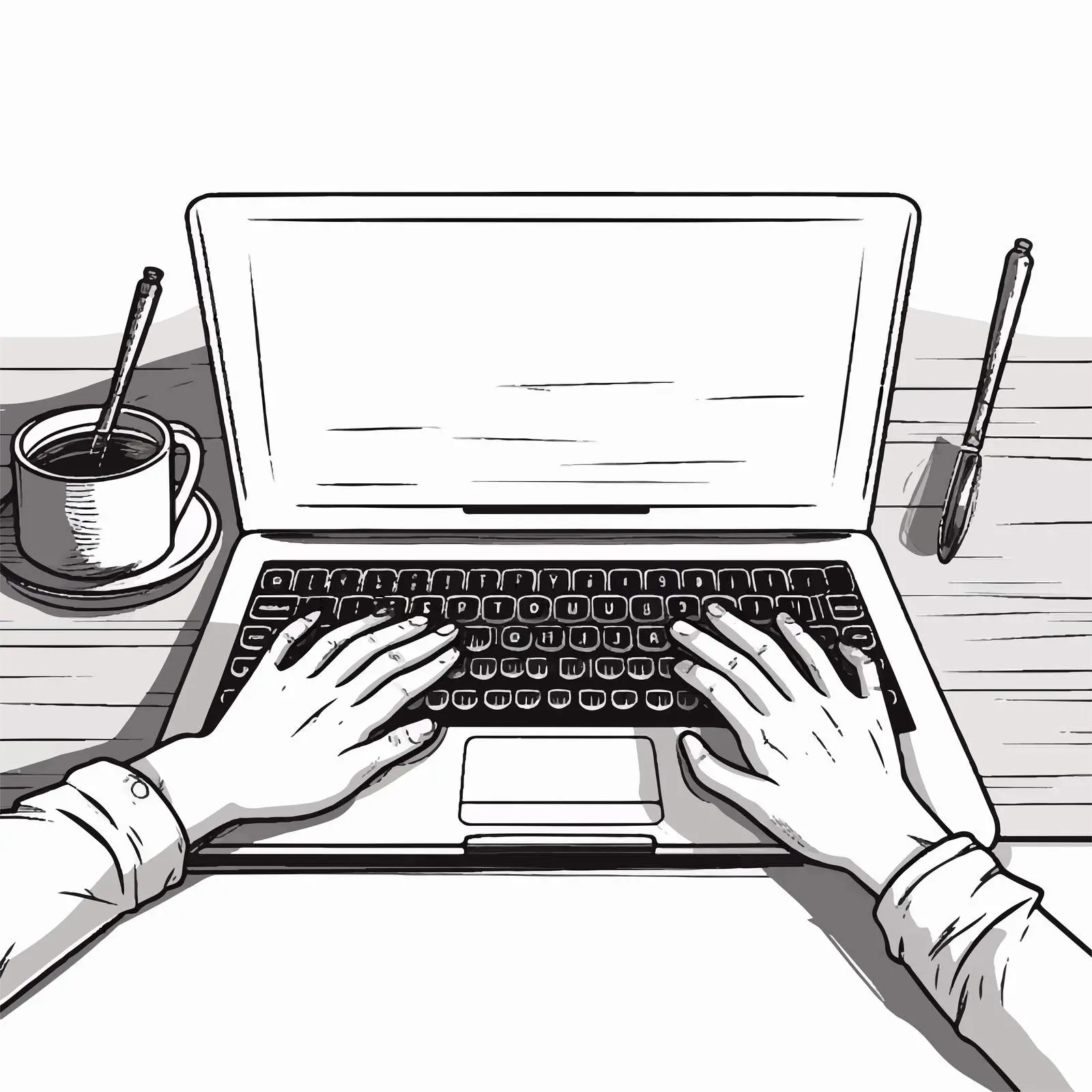 Hands Typing on Laptop Keyboard - Monochrome Banner — free download from Dotvec