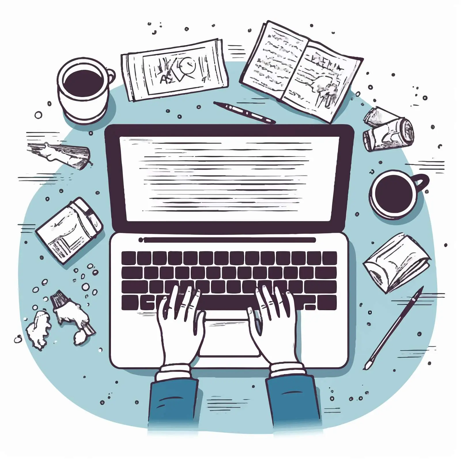 Hands Typing on Laptop Keyboard - Monochrome Vector — free download from Dotvec