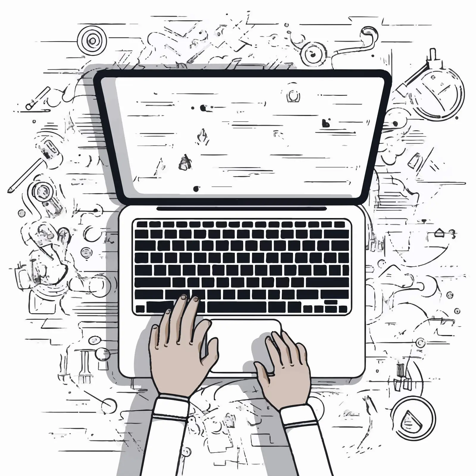 Monochrome Hands Typing on Laptop Banner — free download from Dotvec