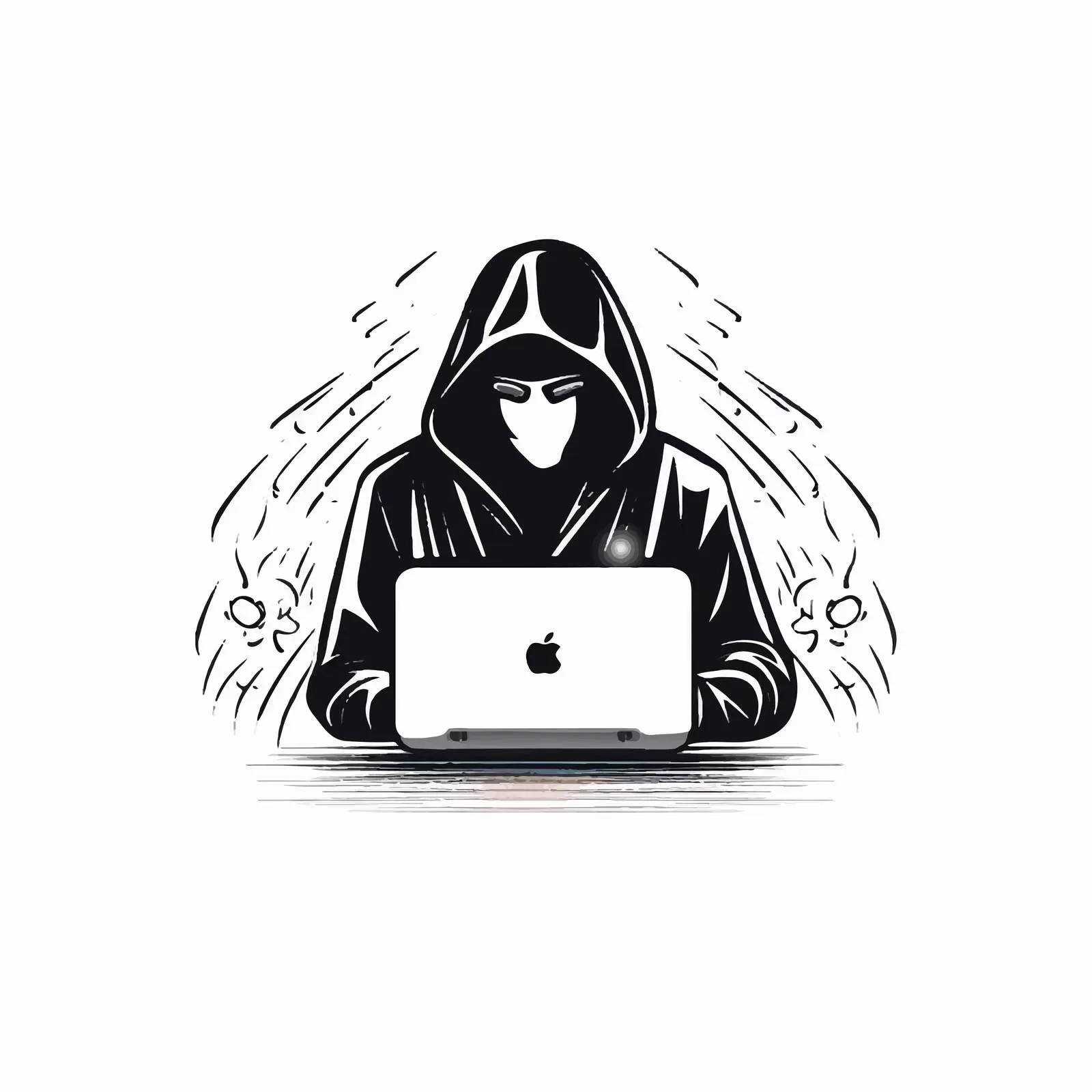 Faceless Hacker Using Laptop - Monochrome Vector — free download from Dotvec