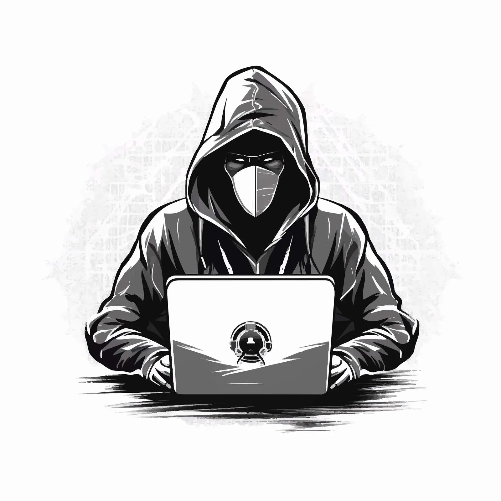 Monochrome Hacker with Laptop Vector Illustration – free network security image from Dotvec