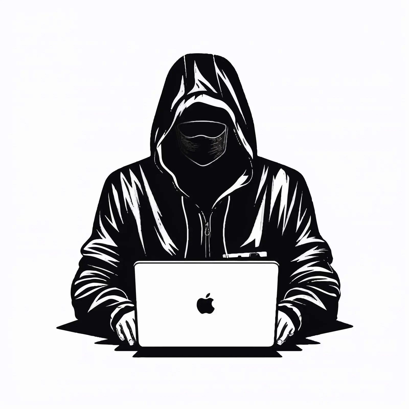 Faceless Hacker with Laptop in Monochrome Vector – free privacy image from Dotvec