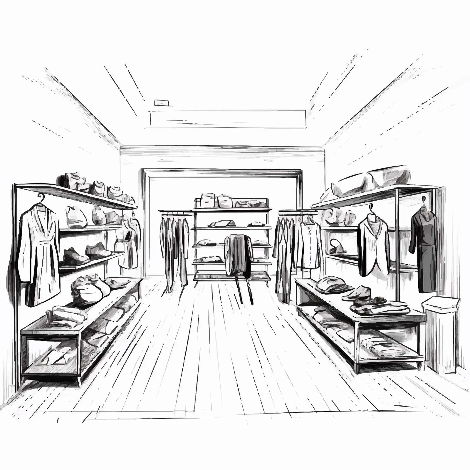 Monochrome Freehand Sketch of Clothing Boutique — free download from Dotvec