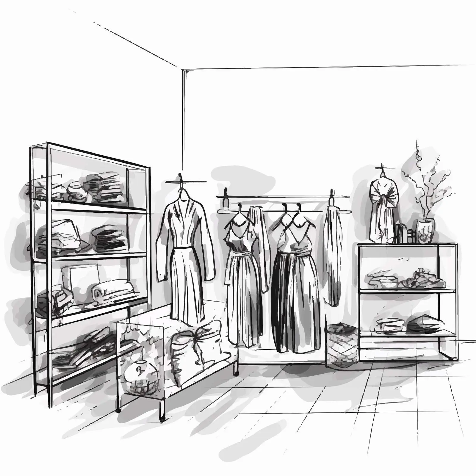 Monochrome Freehand Sketch of Clothing Boutique – free sketch illustration image from Dotvec