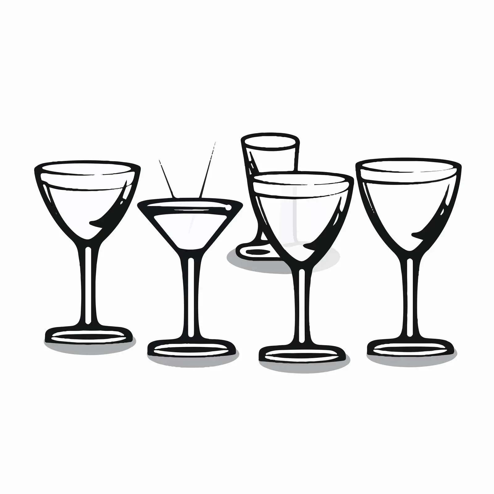 Monochrome Cartoon Silhouette of Cocktail Glasses – free cocktails image from Dotvec