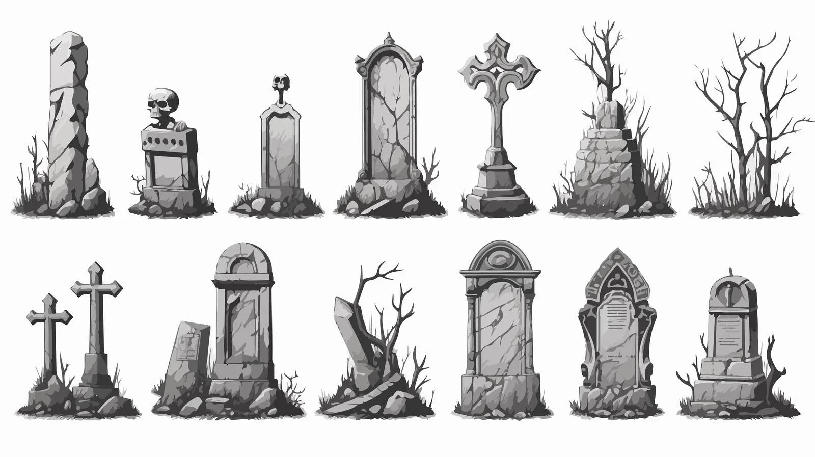 Elegant Stone Tombstones Vector Illustration — free download from Dotvec