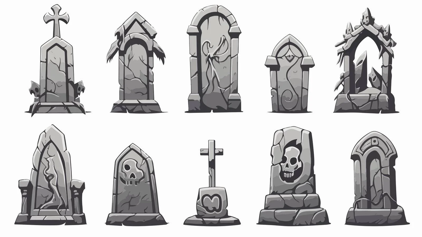 Stone Tombstones Monochrome Vector Illustration — free download from Dotvec