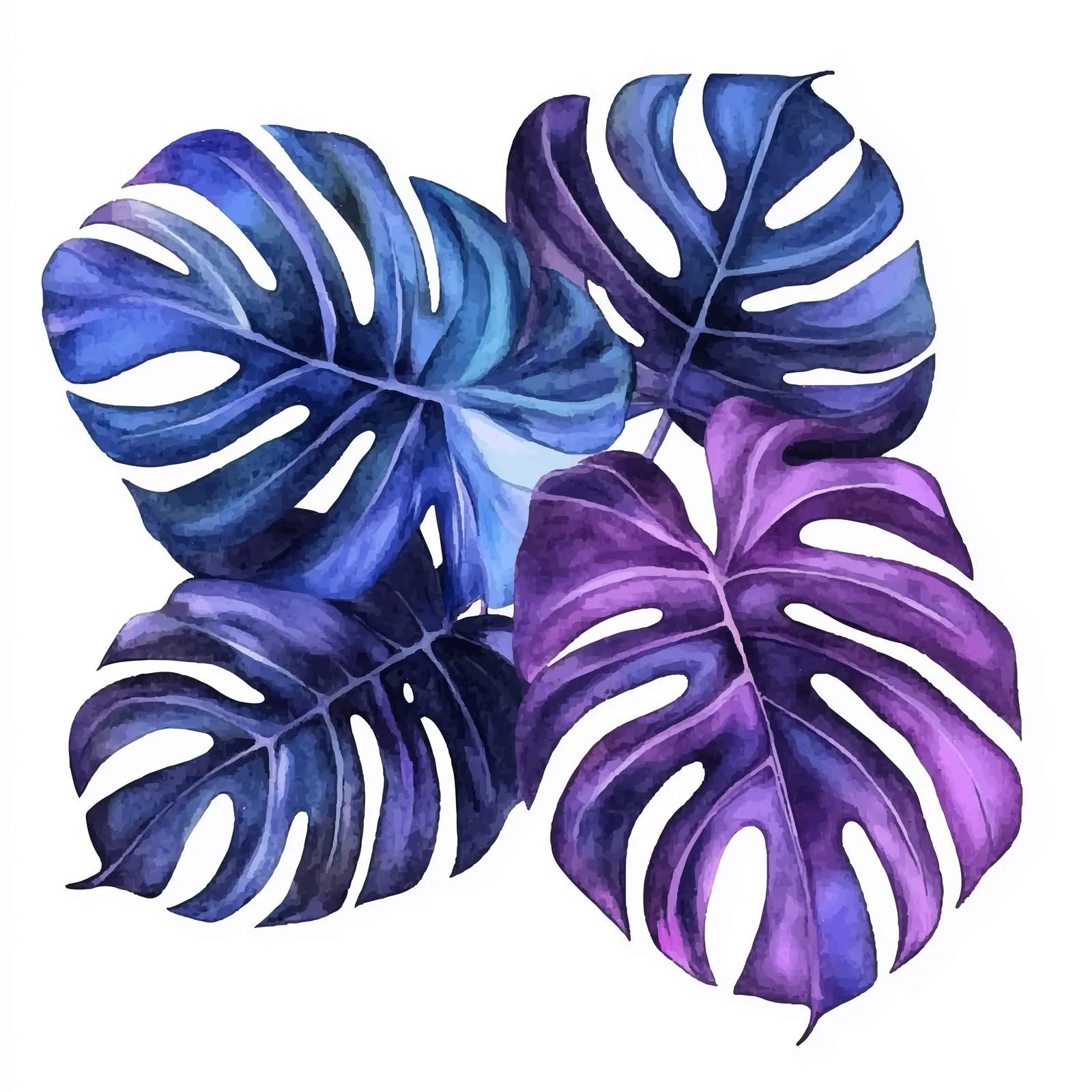 Very Peri Monstera Tropical Leaves Watercolor Clipart — free download from Dotvec