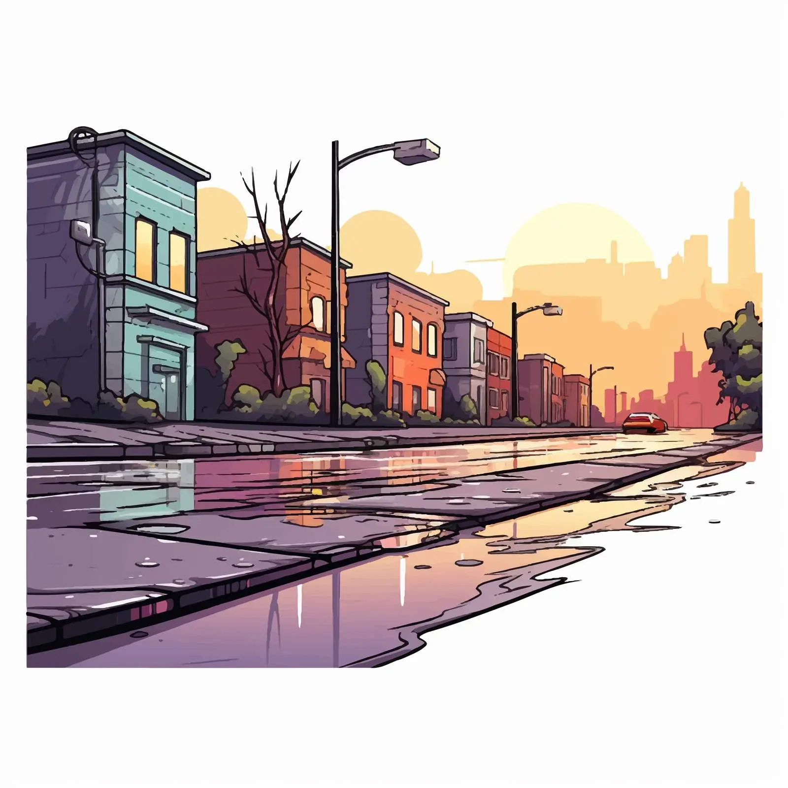 Moody Rainy Urban Curb Drain Illustration — free download from Dotvec