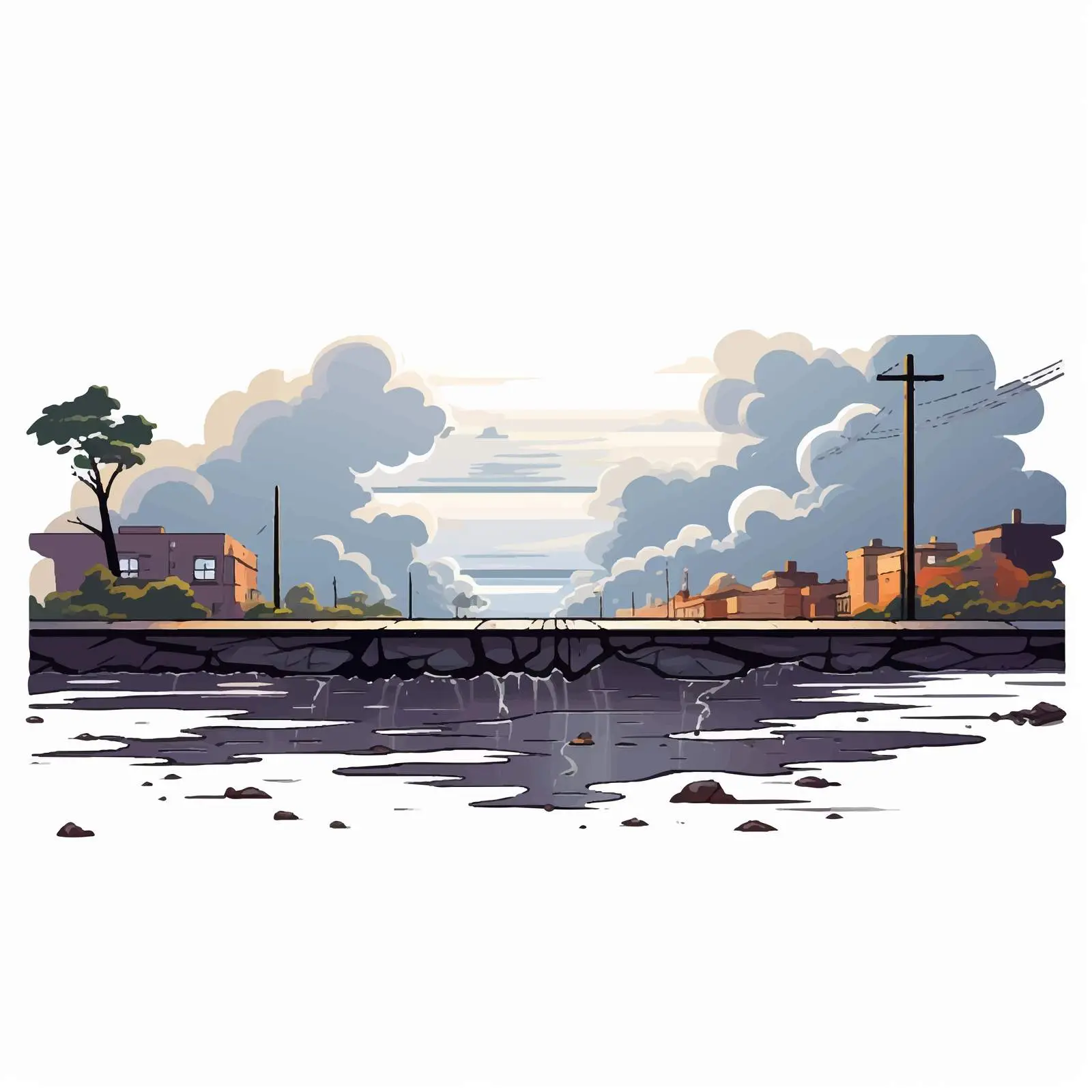 Moody Rainy Urban Curb Drain Illustration — free download from Dotvec