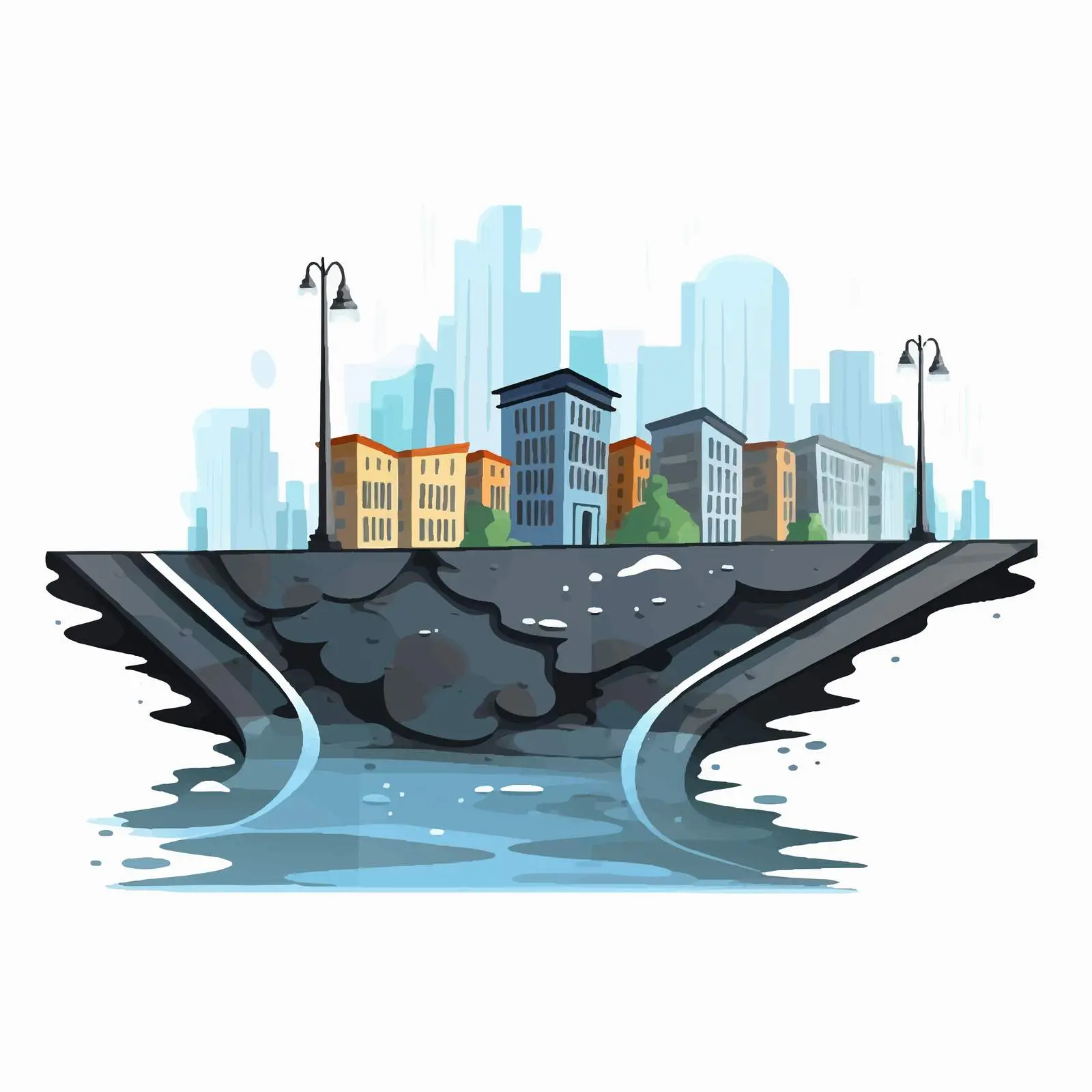 Rainy Urban Illustration with Curb Drain — free download from Dotvec