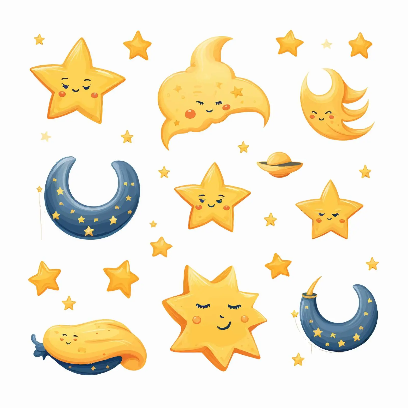 Moon and Stars Bright Clip Art Set — free download from Dotvec