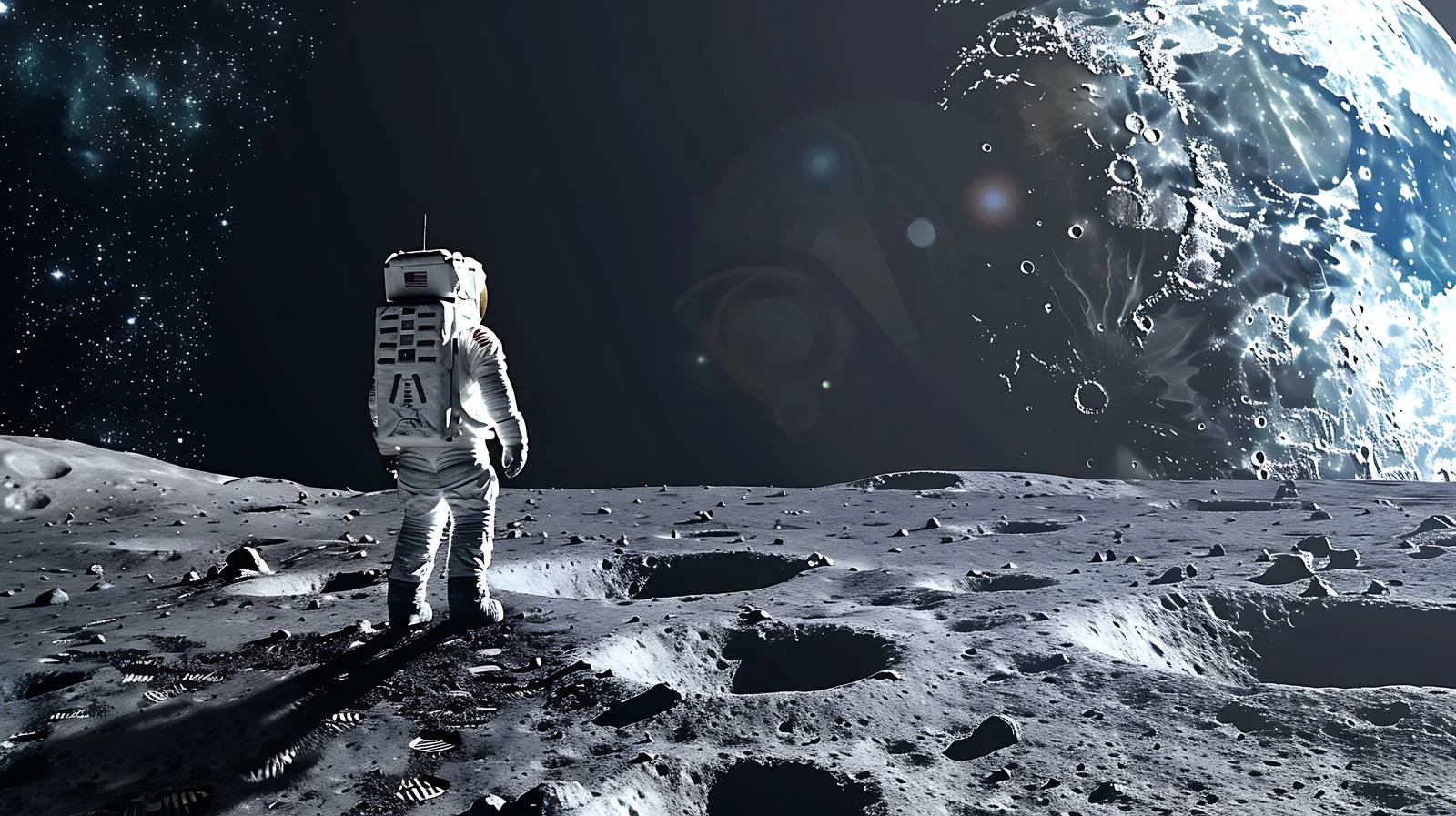 Moon Exploration Scene with Cosmonaut — free download from Dotvec